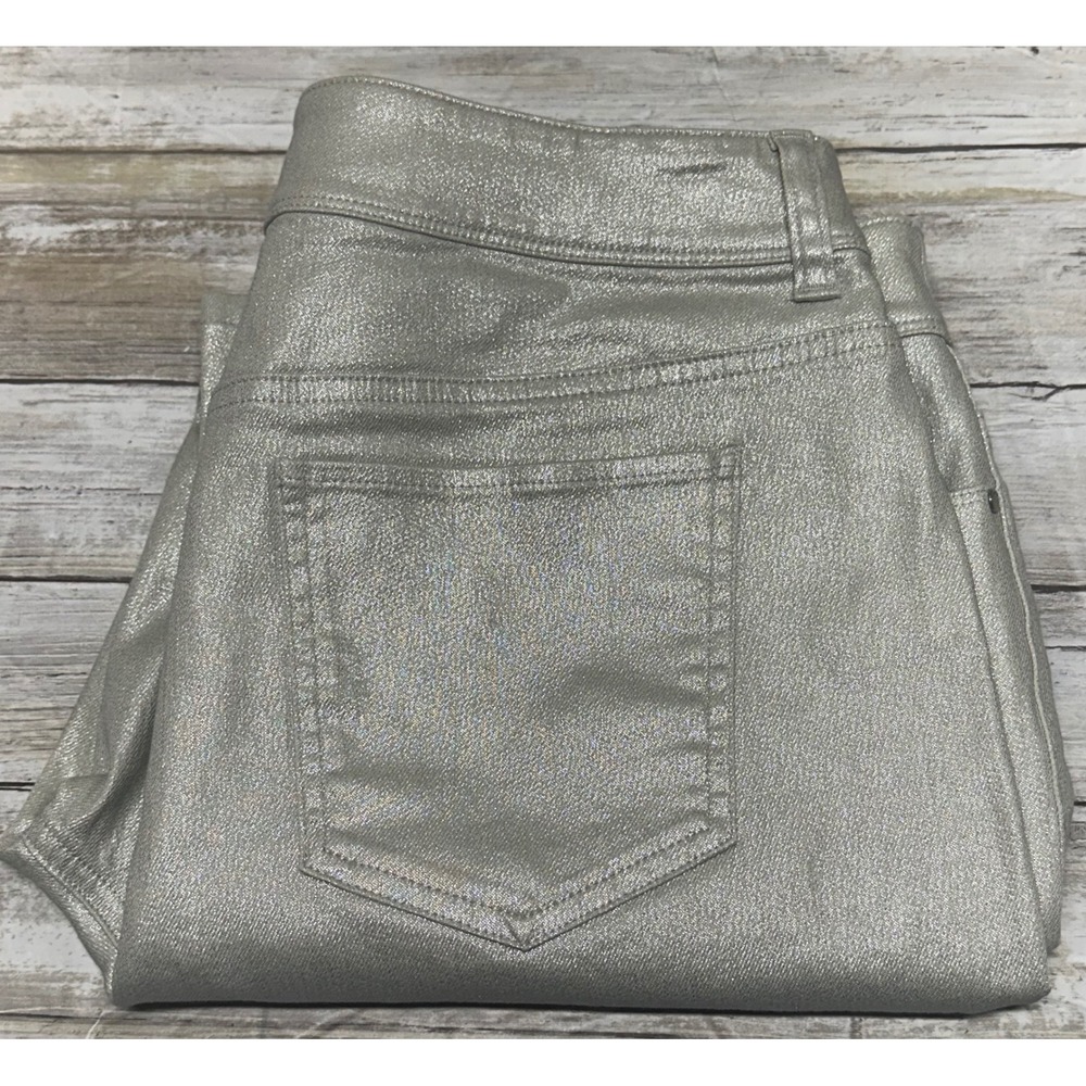 Chicos Platinum‎ Metallic Silver Crop Jeans Size 1(U.S. 8) Straight Pants NWT